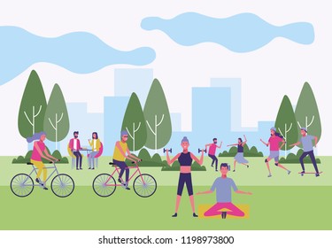 People Doing Sport Park Flat Vector Stock Vector (Royalty Free) 1459797680