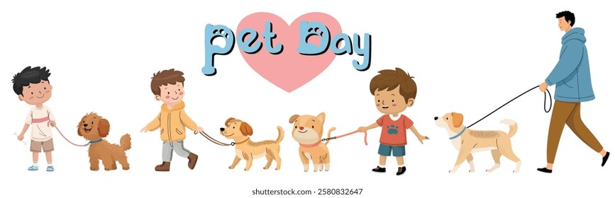 Group of people with pets, vector cartoon illustration