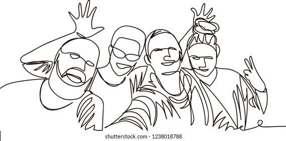 a group of people are photographed. one continuous line
