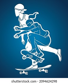 Group of People Play Skateboard Extreme Sport Skateboarder Action Cartoon Graphic Vector