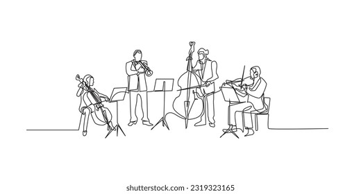 group of people playing music together.grub orchestra.classical music.vector classical music.vector continuous line