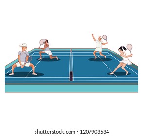 group of people playing tennis in sport court icon