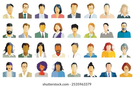 Grupo de pessoas retrato, rostos isolados no fundo branco. ilustração