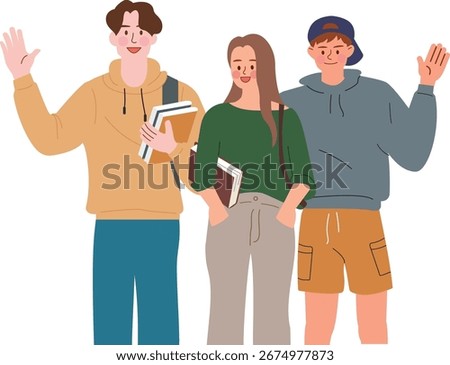 Group of people posing and waving