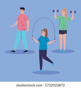 group of people practicing exercise vector illustration design