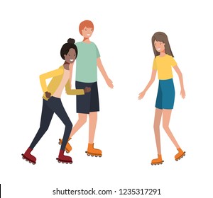 group people practicing sports characters