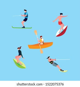 group of people practicing sports extreme vector illustration design