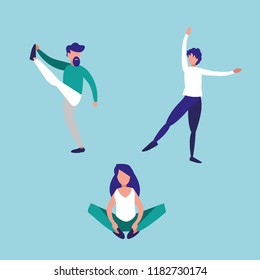 group people practicing stretching avatar character