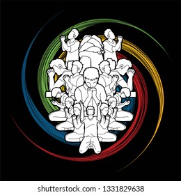 Group of people prayer, Praise to the Lord Double exposure graphic vector