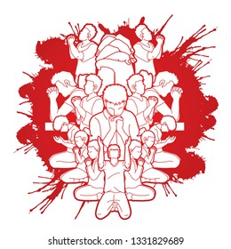 Group of people prayer, Praise to the Lord Double exposure graphic vector