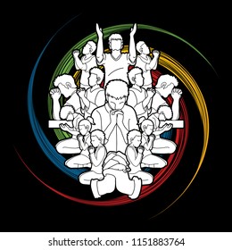 Group of people Praying, Christian praying, Thank you GOD , Prayer composition graphic vector