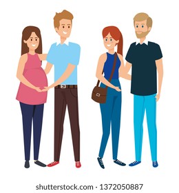 group people with pregnancy woman