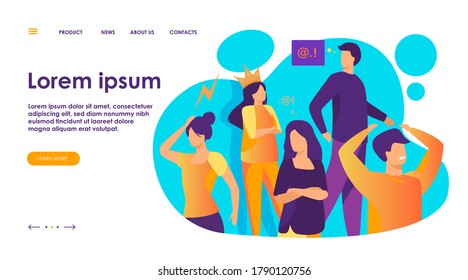 Group of people with problem behavior. Arrogant, angry, bored, selfish, proud man and woman failing in communication. Vector illustration for society, social skills concept
