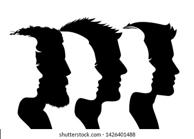 Group People, Profile Silhouette Faces Girls And Boys – Stock Vector