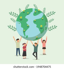 Grupo de personas protegen la Tierra para el futuro