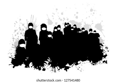 Group of people in protective masks. vector