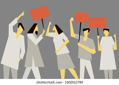 Group of people protest with holding placards