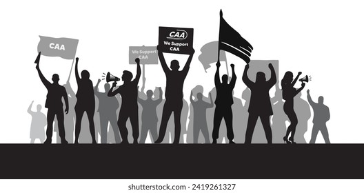 Gruppe von Protesten unterstützen wir CAA Banner Vektorsilhouette Illustration