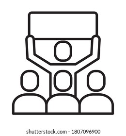 group of people protesting with banner line style icon vector illustration design