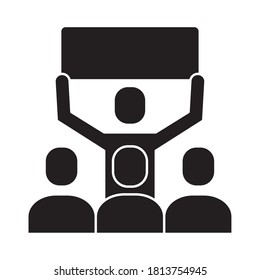 group of people protesting with banner silhouette style icon vector illustration design