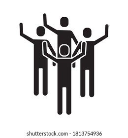 group of people protesting with hands up silhouette style icon vector illustration design