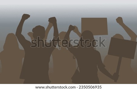 group of people protesting, human rights, people with signs and posters fight for their rights, sports crowd. vector illustration.