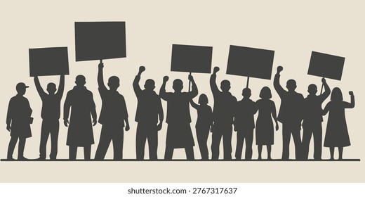 A group of people are protesting with signs and megaphones on a city street, A crowd of people protesting and holding flags in a demonstration