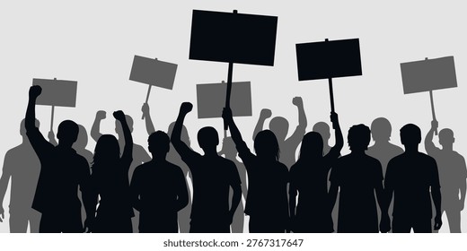 A group of people are protesting with signs and megaphones on a city street, A crowd of people protesting and holding flags in a demonstration