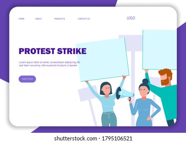 Group of people protesting. Website banner vector