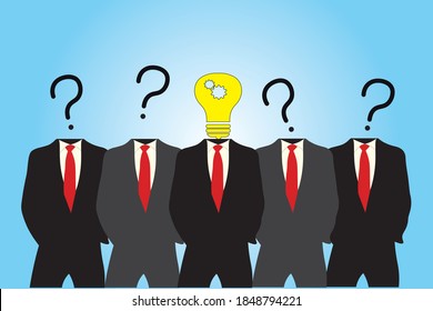 signo de interrogación de grupo de personas y lámpara de cabeza