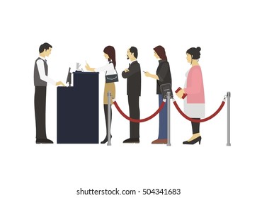a group of people in queue