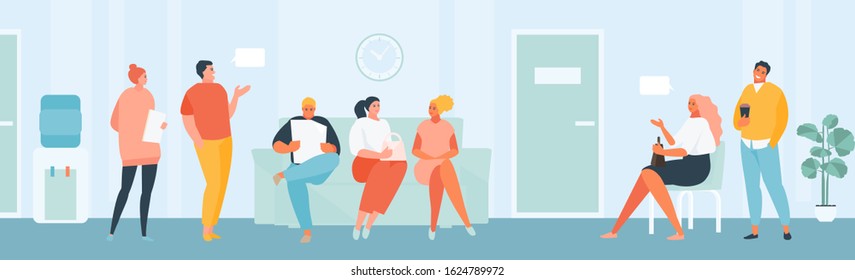 Group of people queue at the office or clinic. Bureaucracy and turn vector illustration