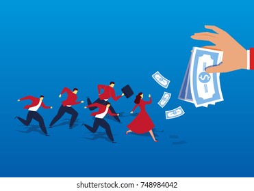 A group of people ran after the money