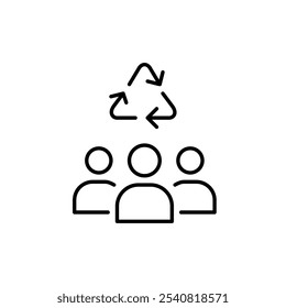 Group of people and recycling arrows. Community based sustainability projects. Green zero waste living. Pixel perfect, editable stroke icon