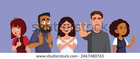 
Group of People Refusing Saying No Vector Cartoon illustration. Friends rejecting and making stop features 
