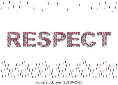 Group of people with respect text isolated on white background.