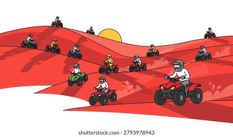 Group of people riding ATVs fast