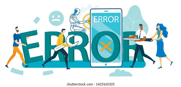 Group Of People And Robot Trying To Repair Error Smartphone, Human And Artificial Intelligence Working Process, Smart Technologies, Team Work, Collaboration Characters Cartoon Flat Vector Illustration