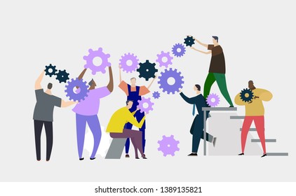 Group of people rolling the gears, representing working together concept. Build the business together.  