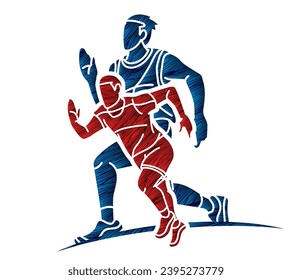 Group of People Running Action Marathon Runner Cartoon Sport Graphic Vector