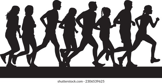 Group of people running, conceptual silhouettes.