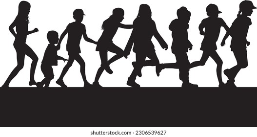 Group of people running, conceptual silhouettes.