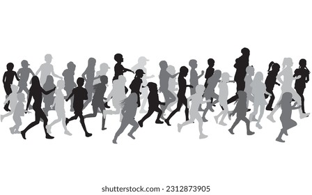 Group of people running, conceptual silhouettes.	