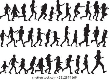 Group of people running, conceptual silhouettes.	