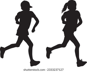 Group of people running, conceptual silhouettes.	