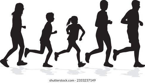 Group of people running, conceptual silhouettes.	