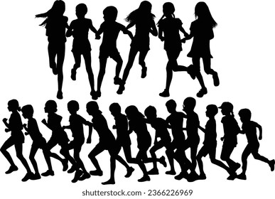 Group of people running, conceptual silhouettes.	