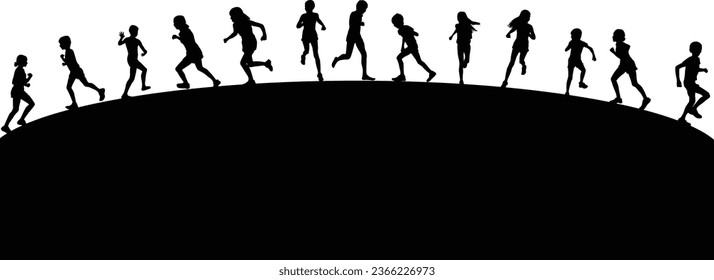 Group of people running, conceptual silhouettes.	