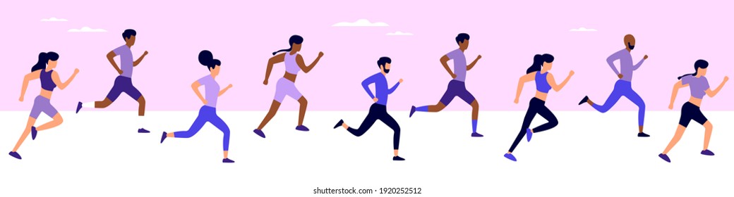 A group people running marathon  Marathon runners competing for victory in running  Healthy lifestyle concept  Vector illustration  Stock illustration EPS 10