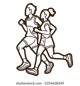 Group of People Running Together Man and Woman Runner Marathon Cartoon Sport Graphic Vector